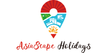 AsiaScape Holidays logo — map pin with Asian motifs and wordmark